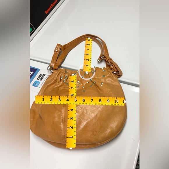 ASOS Leather Bag Purse Tan Ruched Bohemian Chic - Picture 11 of 17